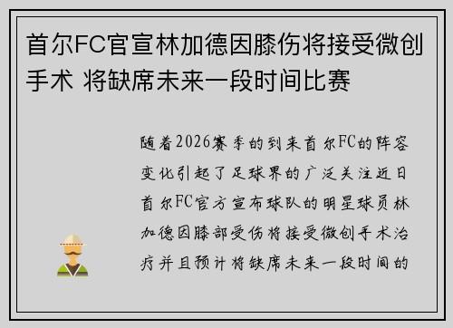 首尔FC官宣林加德因膝伤将接受微创手术 将缺席未来一段时间比赛 首尔FC官宣林加德因膝伤将接受微创手术 将缺席未来一段时间比赛